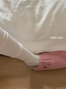 春夏混搭小腿袜~日常生活无骨女袜 氛围感薄款灰色堆堆长筒搭靴子