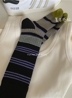复古感拉满～好爱小众配色 秋日穿搭小腿袜女  舒适无骨袜头 ！