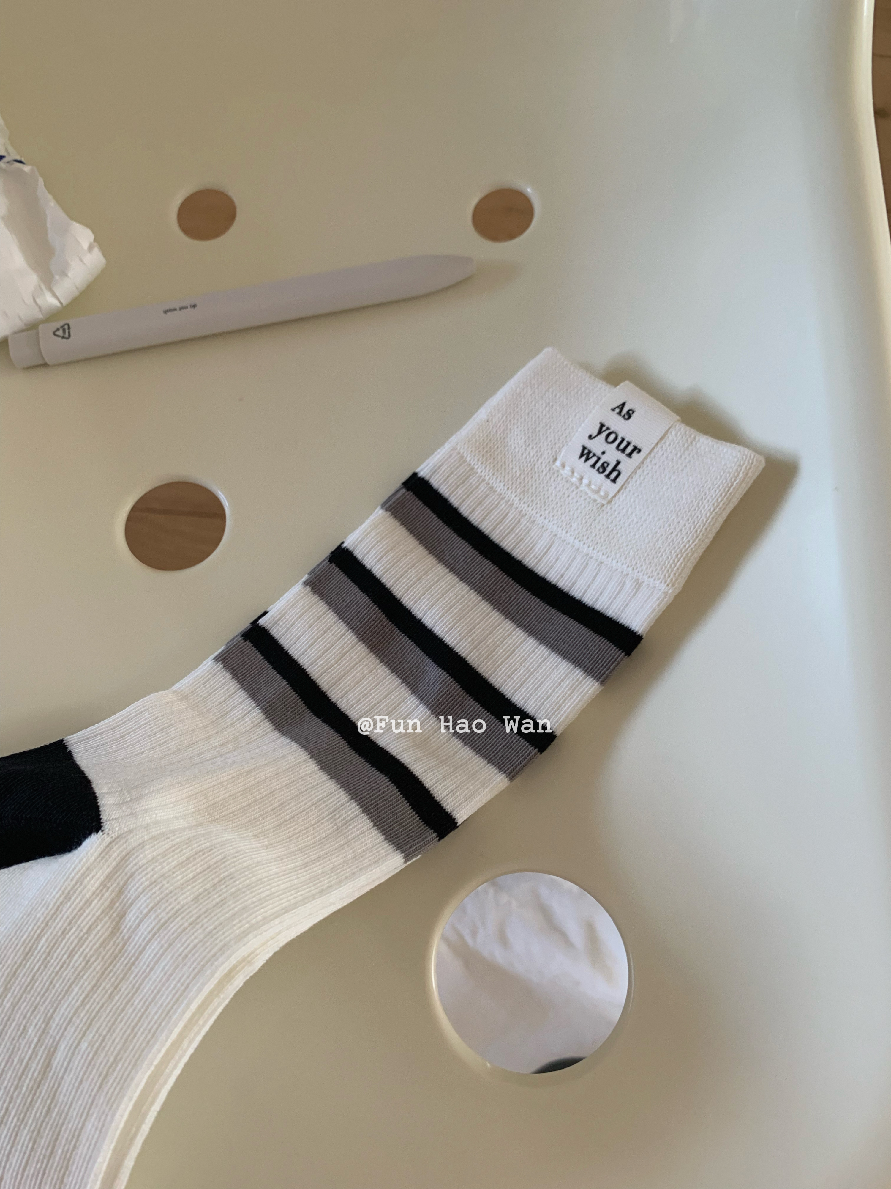 盐系小布标～无骨袜头 穿不厌通勤条纹中筒袜女 基础厚度 四季OK