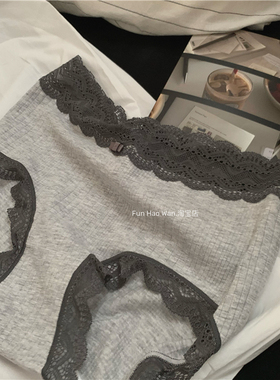 杂灰色系棉内裤~基础灰色系拼接蕾丝边 女三角裤 纯棉底档 中低腰