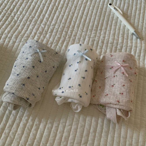 韩风~盐系感小碎花 加长裆部抑菌包臀内裤女 舒适透气中腰三角裤