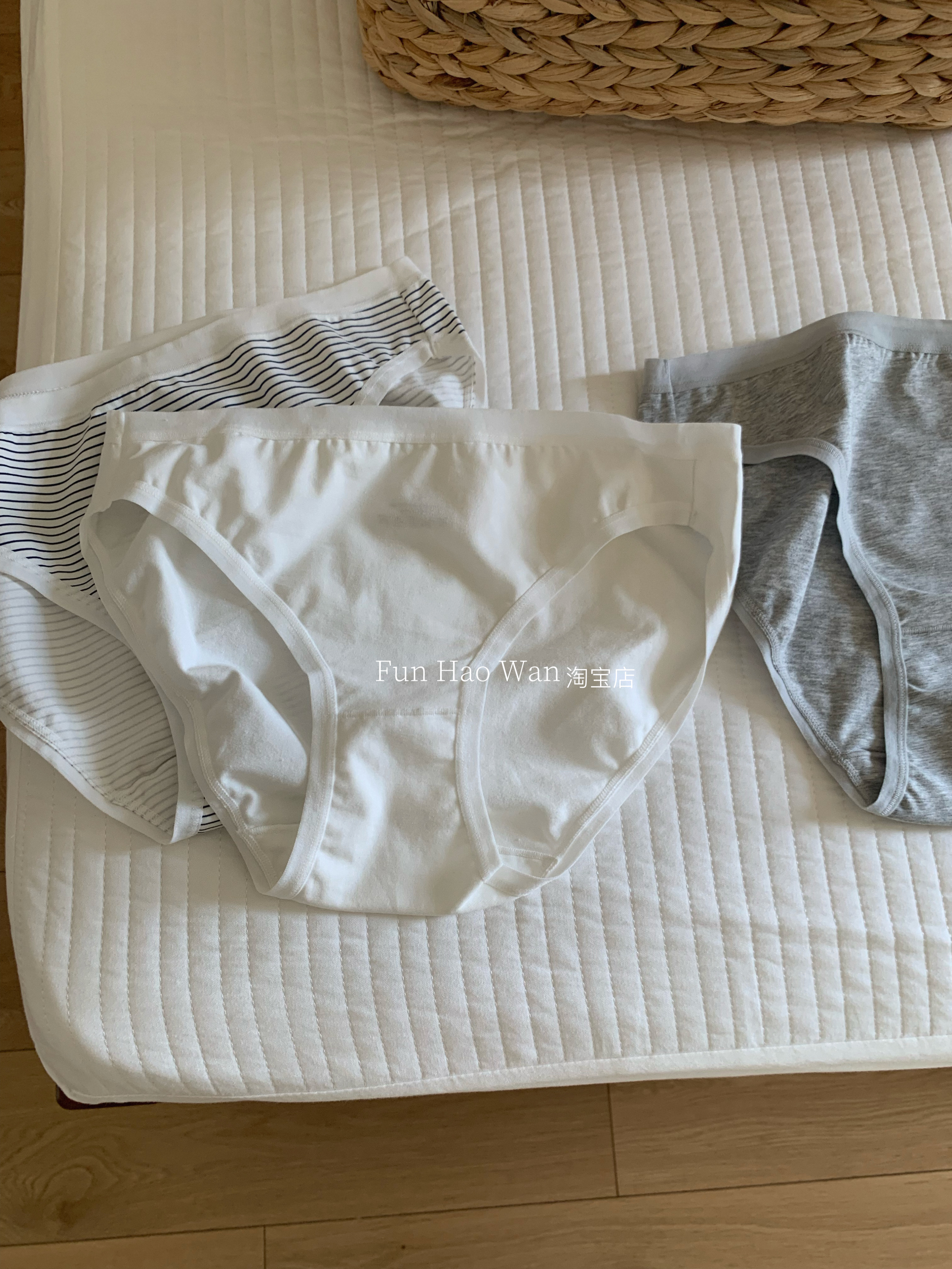 盐系基础内裤～穿不厌 条纹/圆点棉质三角裤 女透气包臀纯色灰