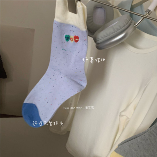 更新快乐商店~无骨袜头 蛋糕碎点点中筒女 可爱治yu配色 基础厚度