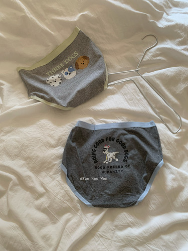 美式可爱~加长裆部 看书小狗/蝴蝶结小猫 高含棉女包臀内裤中腰