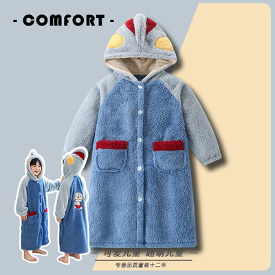 儿童秋冬季珊瑚绒睡袍加绒加厚款