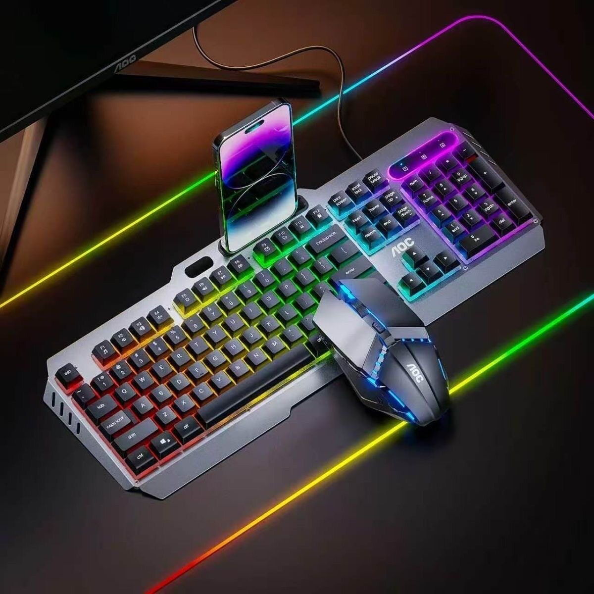 AOC KM410有线RGB发光键盘鼠标套装游戏电竞机械键盘