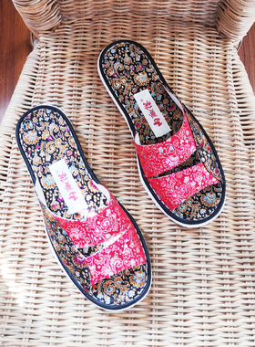 内联升 拖鞋 女鞋春秋时尚室内织锦缎手工制作老北京拖鞋2036C