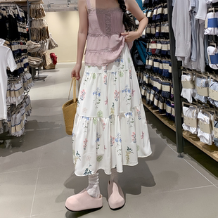 白色碎花半身裙女夏季 甜美风蛋糕长裙 2025新款 高腰显瘦a字裙法式