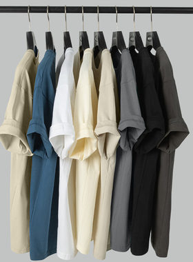 重磅男士纯棉230g短袖T恤打底衫上衣春夏新款黑纯色宽松大码半袖