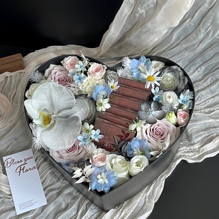 圆形礼盒入冬四件套手提盒注塑心形鲜花水果包装盒开窗花盒带花泥