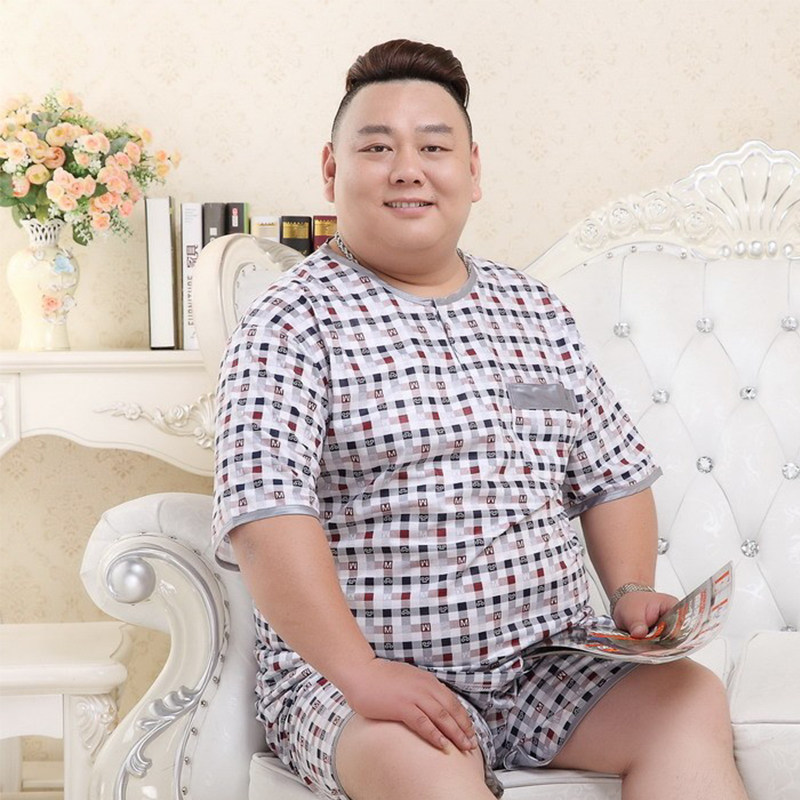 美基韵 男士夏季棉质薄款圆领短袖七分裤加肥加大码肥佬睡衣套装