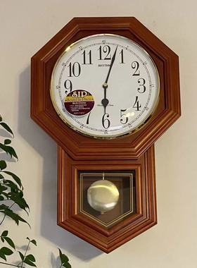 RHYTHM日本丽声挂钟客厅别墅豪华复古实木报时钟摆典雅大气CMJ501