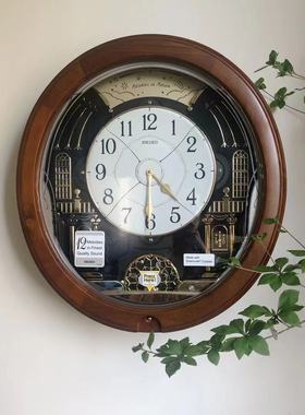 SEIKO日本精工香槟烟花挂钟彩色灯光音乐报时客厅钟表QXM383/239