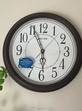 RHYTHM丽声挂钟客厅办公室静音简洁大气高档报时挂钟CMH726