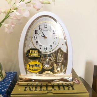 日本RHYTHM丽声座钟轻奢欧式光控报时客厅办公室卧室水晶钟摆636