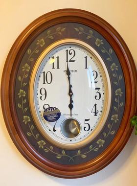 丽声RHYTHM挂钟客厅别墅欧式实木音乐报时钟摆高档豪华钟表CMJ580