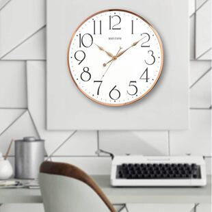 正品 日本丽声RHYTHM静音玫瑰金挂钟客厅卧室办公室显眼钟表CMG569
