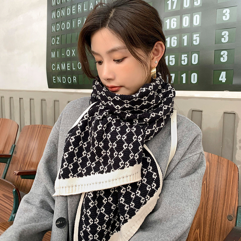 针织毛线围巾女士保暖长款仿大牌韩版时尚日系潮百搭围脖ins网红