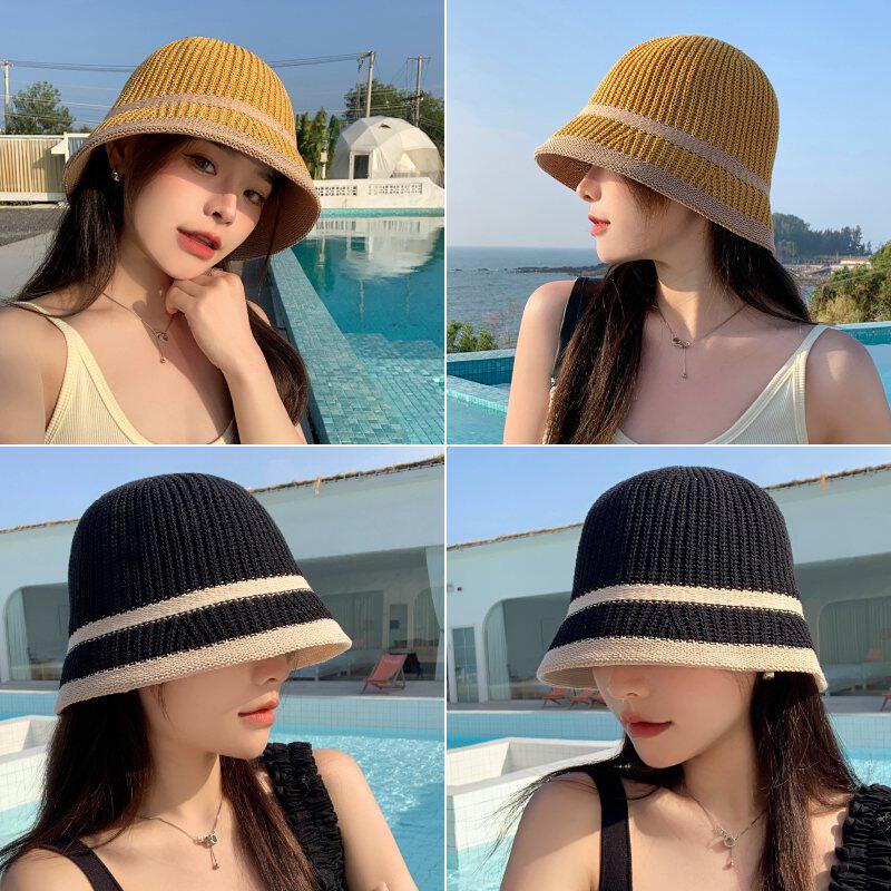 针织水桶帽女春秋四季款编织日系韩版时尚百搭遮脸显脸小渔夫帽子