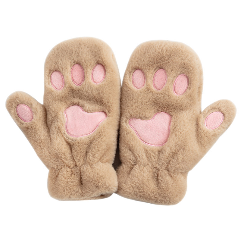 CUTE PLUSH PADDED MITTENS WINTER FEMALE FLEECE FULL FINGER PLUS PLUSH CAT CLAW BEAR PAW FURRY JAPANESE SOFT GIRL