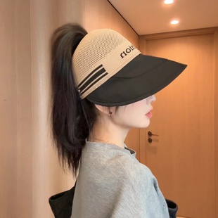 防晒帽女夏季遮阳大檐透气网眼防紫外线半空顶鸭舌太阳帽子可折叠