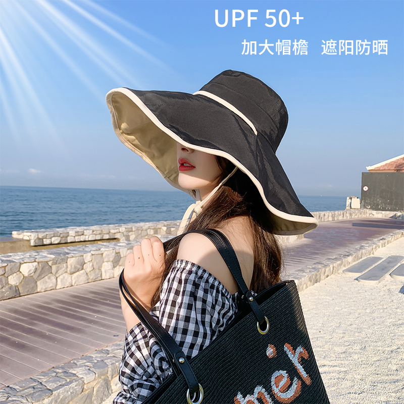 渔夫帽春夏季女韩版时尚潮加大帽檐带防风绳防晒圆顶遮脸遮阳帽子