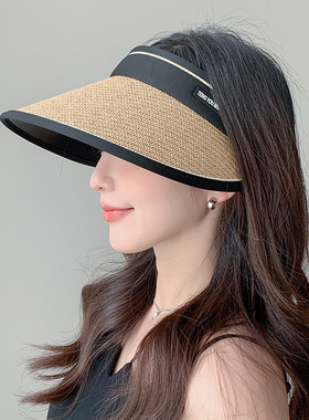 可折叠空顶黑胶防晒帽女夏季防紫外线大帽檐遮阳草帽遮脸太阳帽子