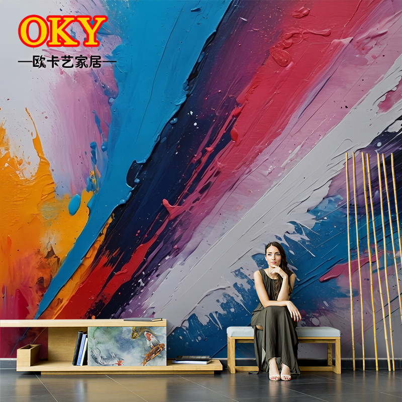 客厅背景墙纸壁布抽象手绘涂鸦油画壁纸卧室沙发肌理画油画壁画