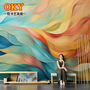北欧抽象轻奢艺术油画轻奢涂鸦壁纸客厅电视背景墙纸无缝壁画墙布