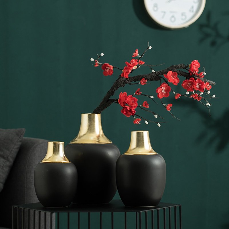 速发简约瓷奢黑金陶轻花瓶m摆件家居客厅餐桌装板房插花艺术样饰,鲜花速递/花卉仿真/绿植园艺,花瓶,淘宝优惠券,粉丝福利购,淘宝优惠卷