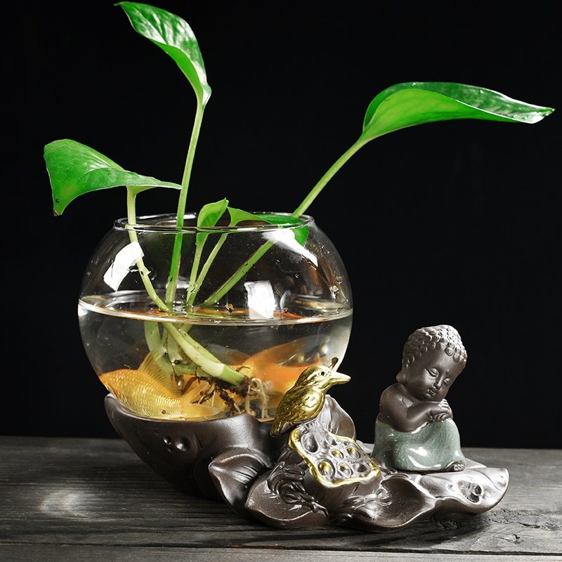 现货速发创意绿萝水培植物V玻璃透明水养花瓶插花容器花盆器皿桌
