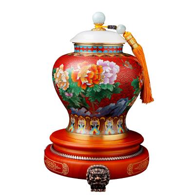 戴嘉林景泰蓝镶玉福禄连连茶y叶罐 客厅茶几摆件送领导 艺术收藏