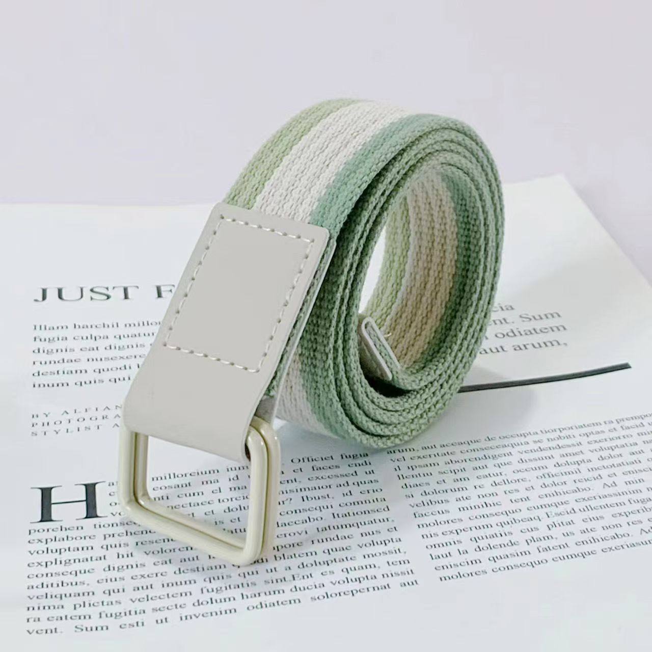 彩色牛仔裤皮带女条纹潮流时尚个性军训帆布双环腰带夏季百搭学生