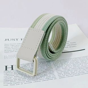 军训帆布双环腰带夏季 个性 百搭学生 皮带女条纹潮流时尚 彩色牛仔裤