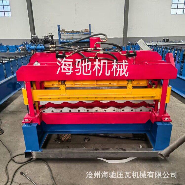 俄罗斯专用1100偏圆弧琉璃瓦设备 建筑彩钢瓦压瓦机 金属成型机