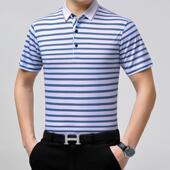 B恤中年男士 92A08 商务翻领条短纹真丝搭体恤 品桑蚕丝袖 百夏新季