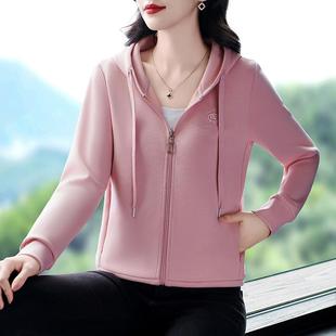 岁连帽开衫 外套春新款 卫衣气中洋女秋上衣 809老年妈妈春装 年中78