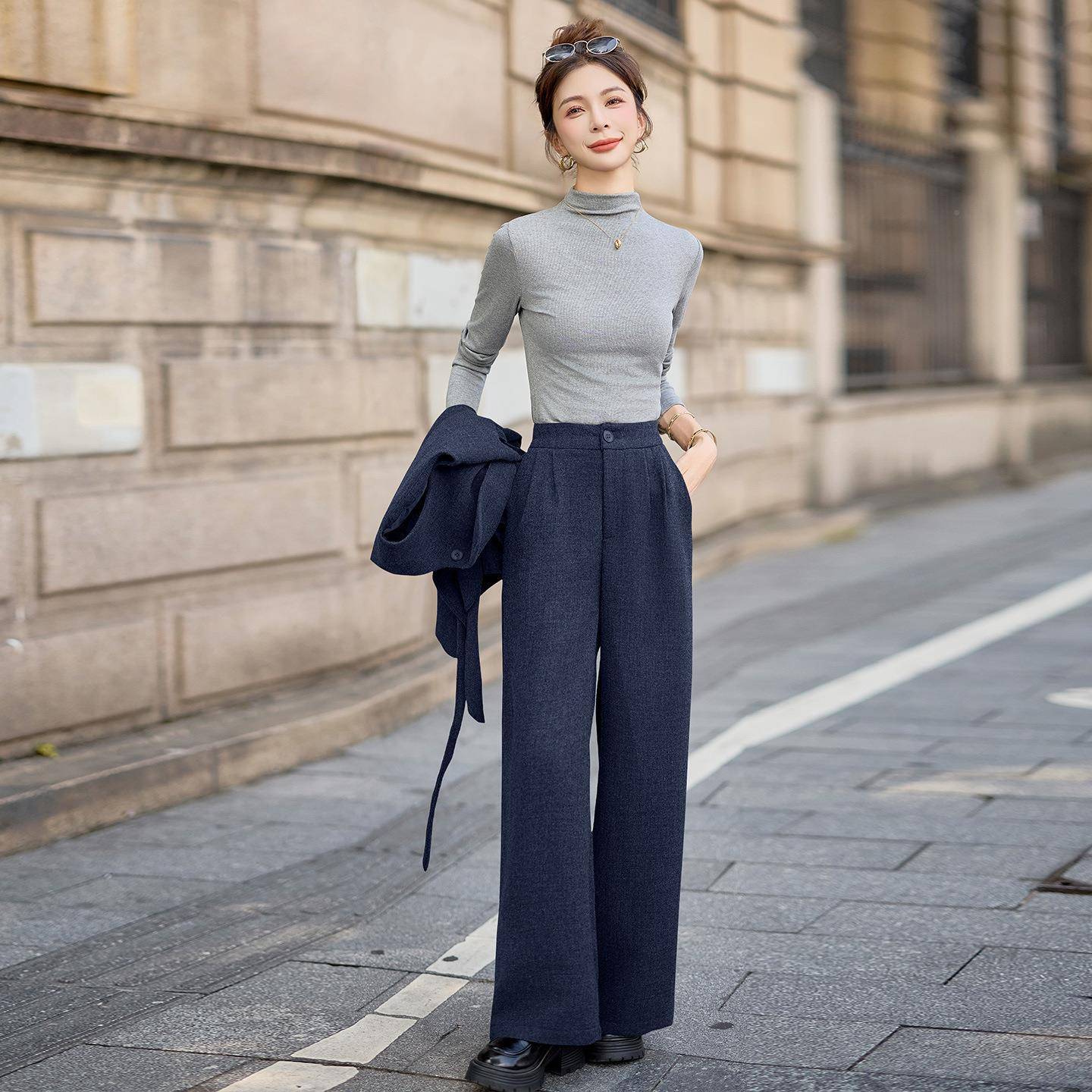 205秋打季小香风套2装气质小个子ZQ17-100设感马甲底衫阔腿裤三件