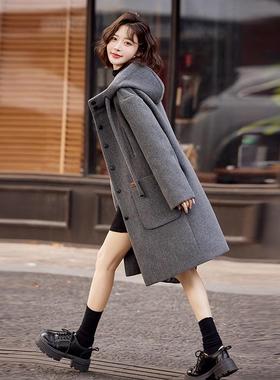 SY2579冬季新款秋显瘦鸭连帽大口袋白保暖绒毛呢长款女式羽绒服 S