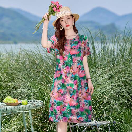 款小清新绿碎花连衣女夏裙薄宽松显NI01-06瘦小个子色休闲裙子