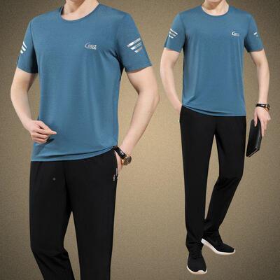 夏季圆士运套装薄款步跑爸爸装中年运动145-3628服领装动夏装套装