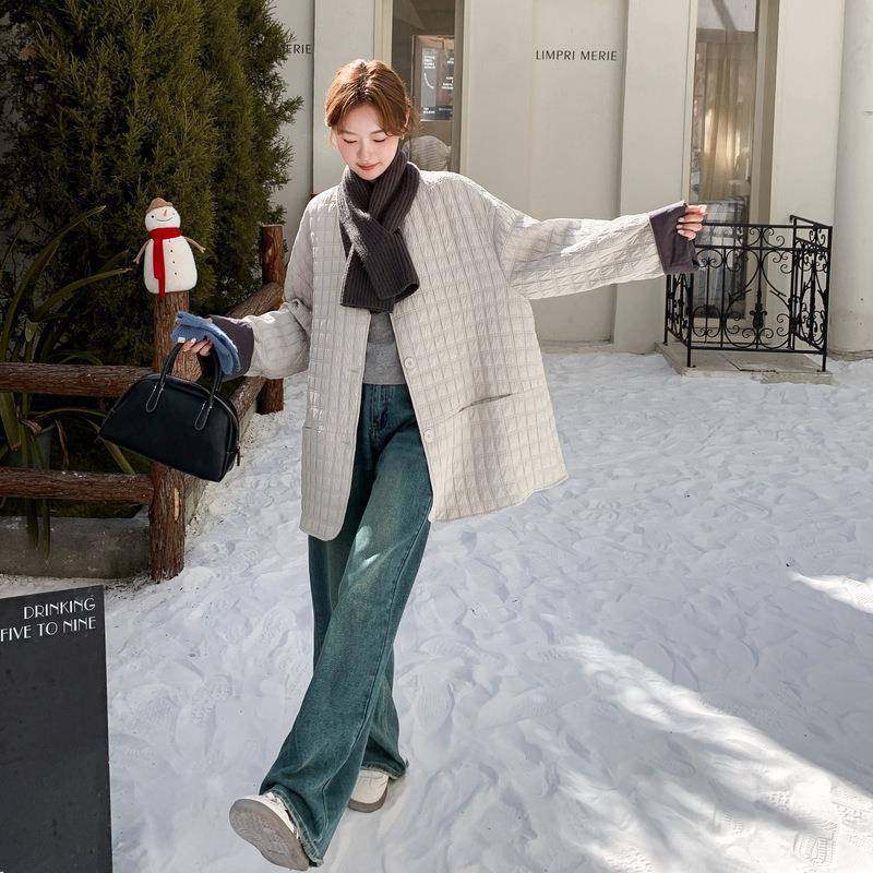 米白色肌轻理感羽绒服冬女季加厚白外套好C050-129看高级薄鸭绒羽