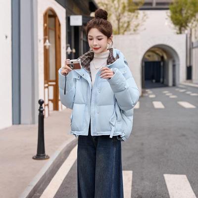 短款蓝色羽绒服女冬季新款宽连包帽加松厚保暖ZYI99857面服鸭绒浅