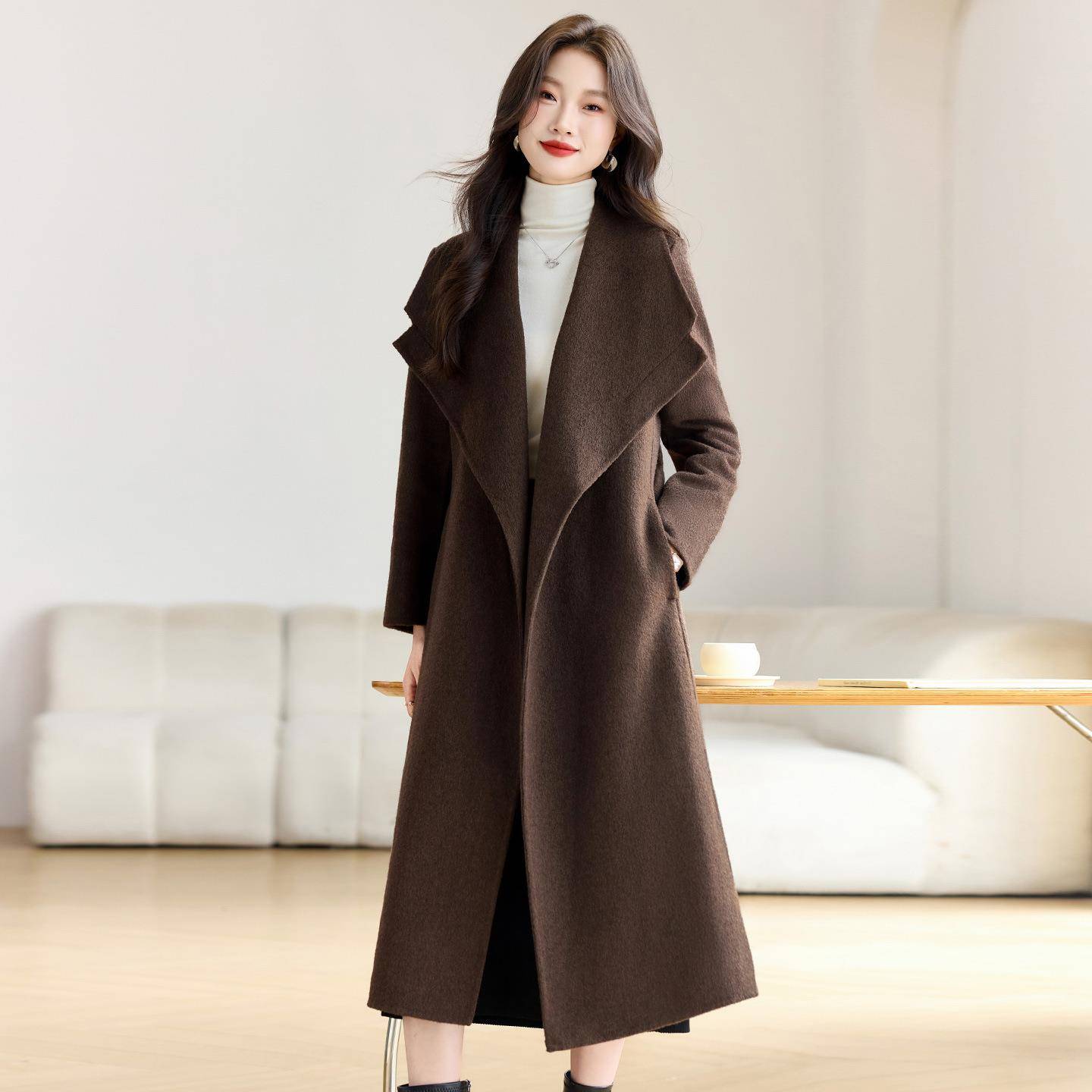 女式毛呢套外2025B秋冬YB3039-1新款气质慵懒风宽松双羊毛呢大衣