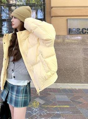 奶黄色连帽款绒服女短款冬季b11-508新外小个子软糯百搭白鸭羽绒