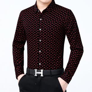 LL烫碎花中年男士 丝光棉印花衬衬衣男休尚闲时免新A1228 长 款 秋季