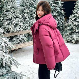 玫粉色甜美绒减龄白鸭羽绒服短外女新款冬小个180A-M05套子休闲加