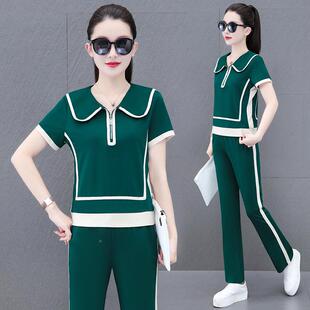 运套装女夏季时尚中袖跑欧货速动干丝短袖夏薄款步休闲服77349029