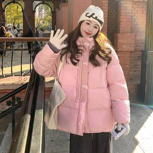 粉色韩针织拼接连羽绒服女冬季小个系加厚帽白鸭绒2B14-99面子包