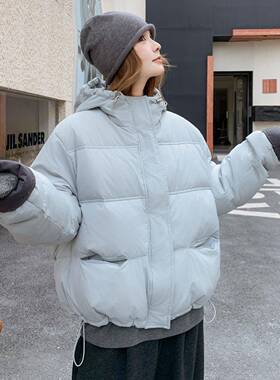 韩版学院保风浅蓝色羽服b171-XW新款女冬宽松加绒厚暖不臃肿季面